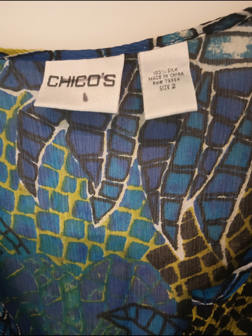 Chico's Blue Multi Sheer Floral V-Neck Blouse - Picture 2 of 7
